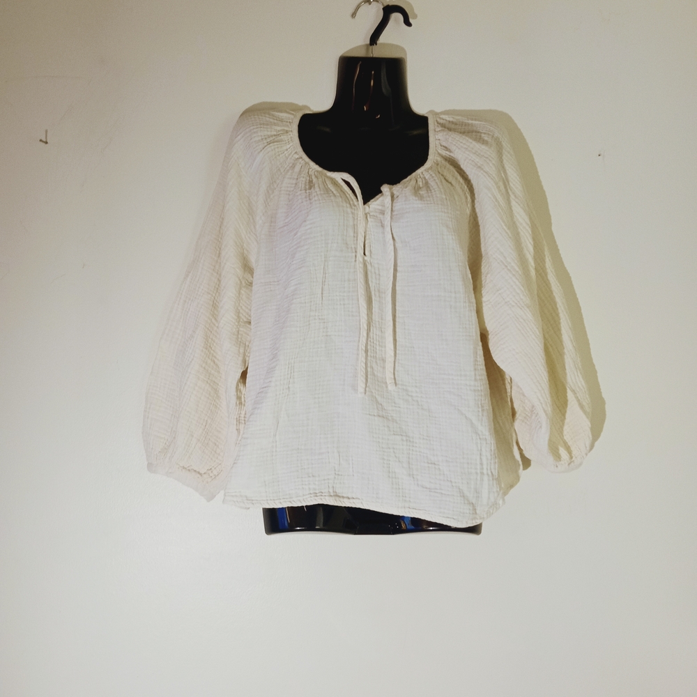 Universal Thread Cream Tie-Neck Peasant Blouse